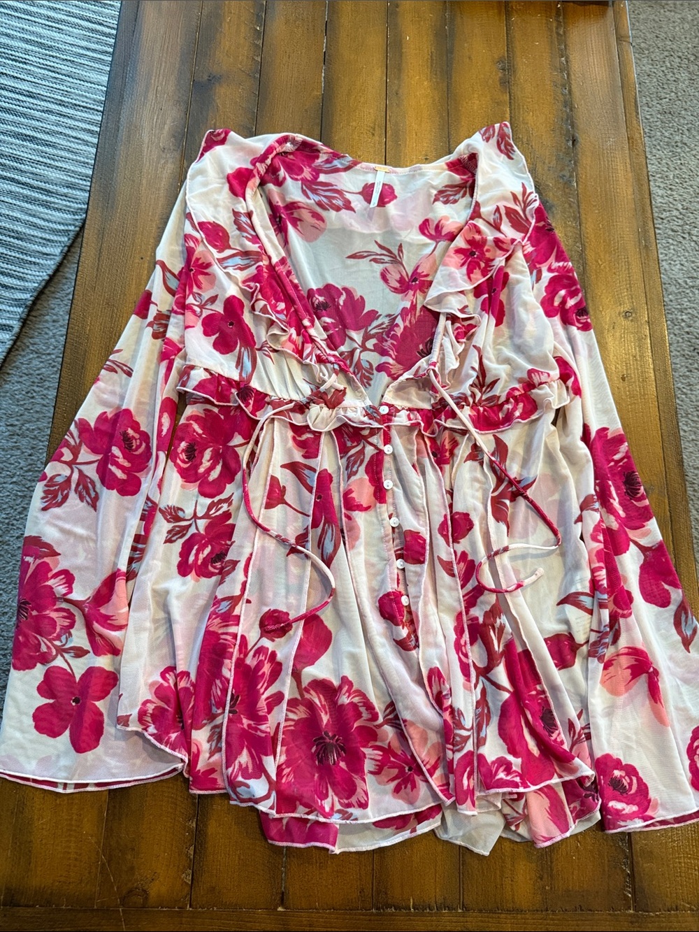 Free People Pink Floral Tie-Waist Circle Skirt